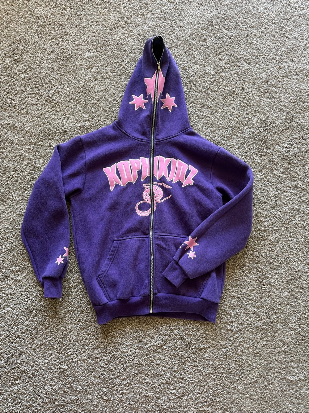 KophKidz Streetwear Purple Zip-Up Hoodie with Pink Star Graphics- LACORE